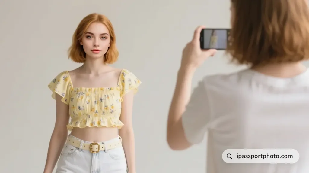 Как в телефоне сделать фото 3 на 4 в 2025? 2 Русская девушка позирует для фотографий на светлом фоне